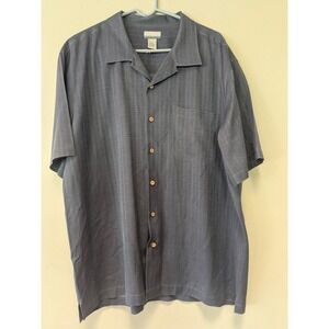 Vintage Breakwater Mens L Blue Geometric 100% Silk Button Shirt 90s Y2K